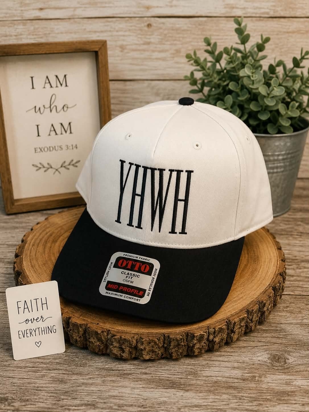 White & Black YHWH Embroidered Baseball Cap